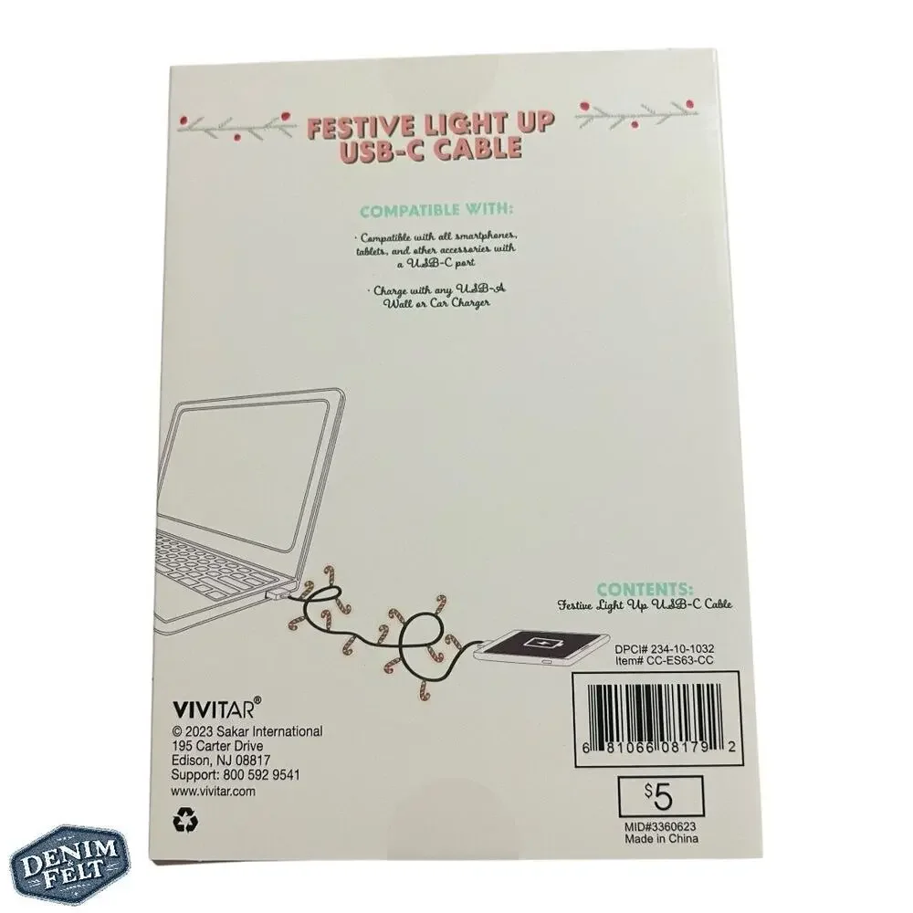 Vivitar Novelty Christmas Candy Cane‎ C Port Phone Charger | NEW!!